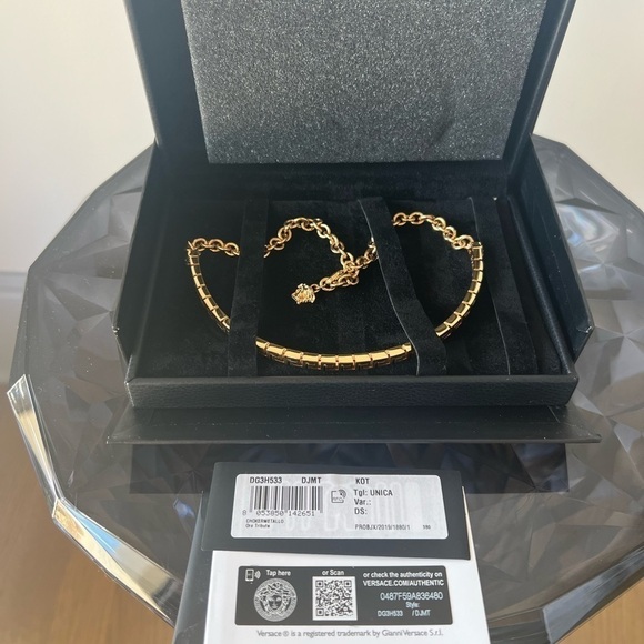 Versace Greca Key Tribute Goldtone Choker Necklace - Picture 6 of 12